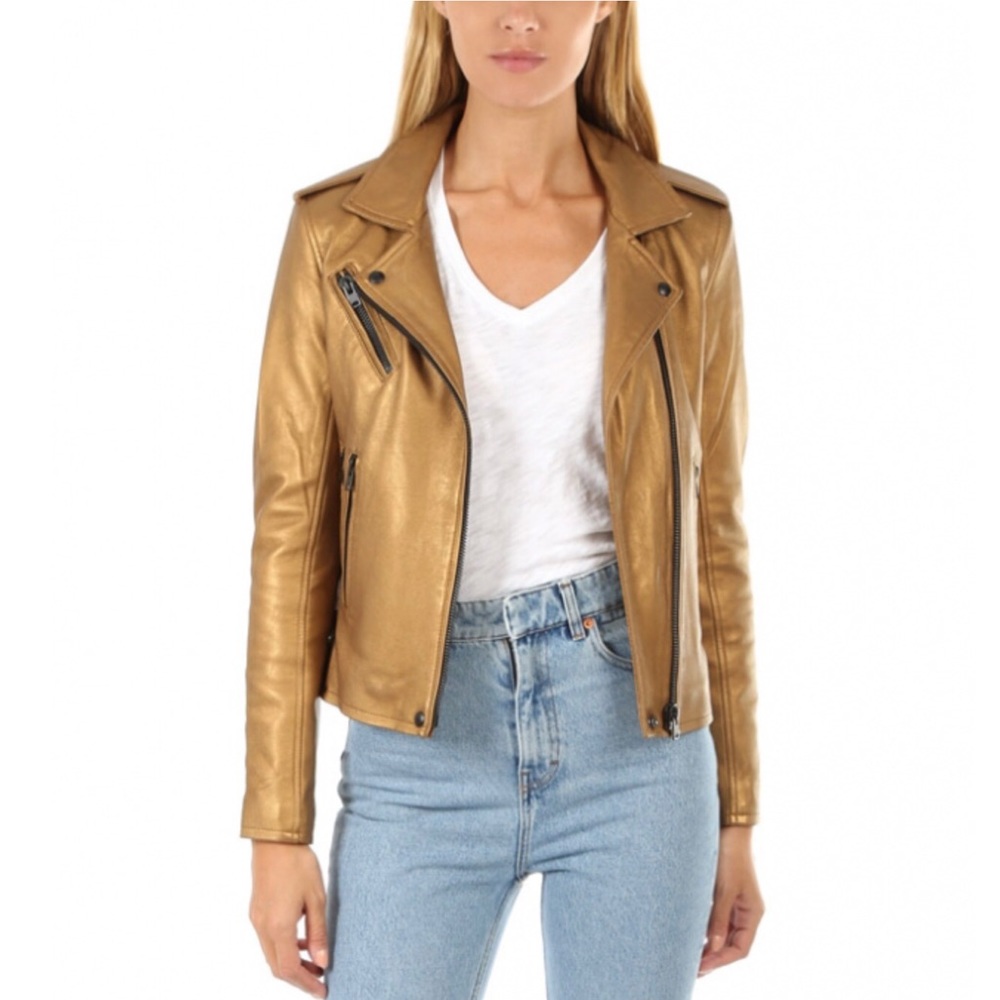 IRO Gold Metallic leather Jacket size 38